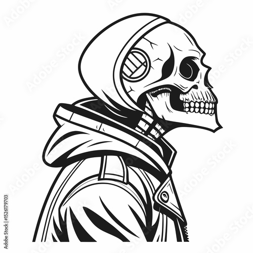 Monochrome Skeleton in Hoodie and Jacket Vector Illustration