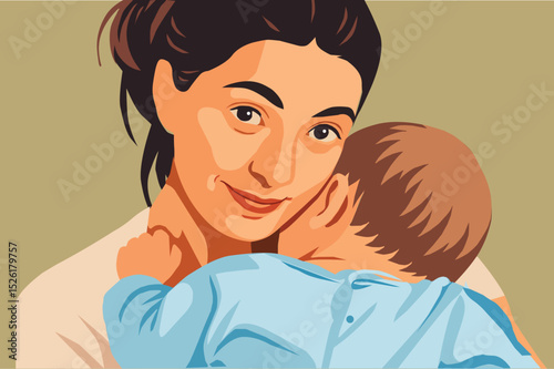 Vector Illustration of Mother Holding Baby in Loving Embrace