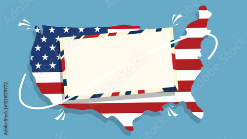 Map of USA decorated with American flag and blank sign for custom message