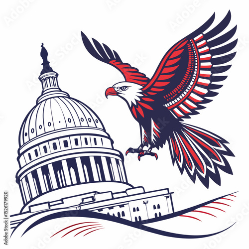 American Eagle Soaring Above the United States Capitol Building Illustration