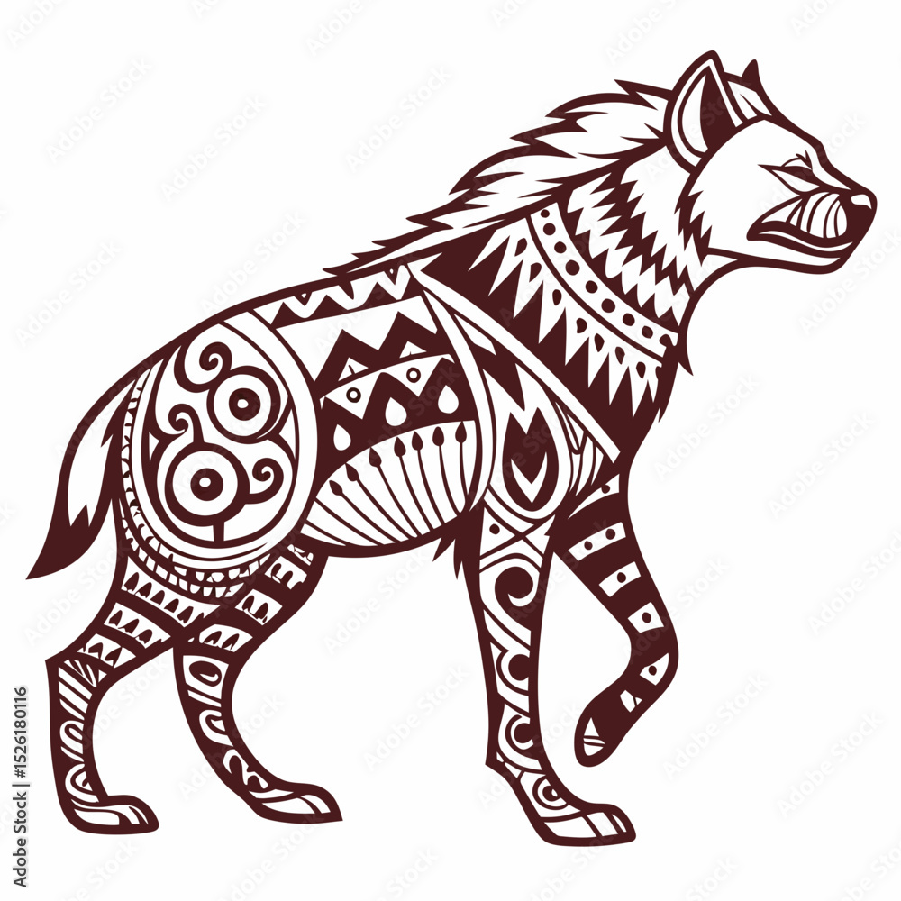 Obraz premium Ornate Hyena Illustration with Tribal Pattern Design in Brown Color
