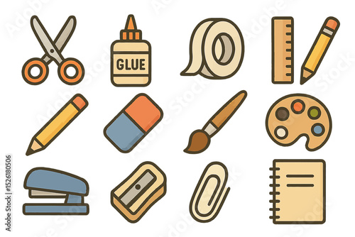Variety of school supplies on a wooden background