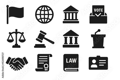 Icons of law and governance: voting, justice, legislation, and global affairs