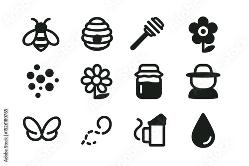 Bee and honey icons on yellow background