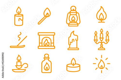 Orange background with minimalist fire and candle icons