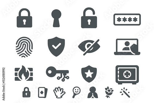 Security and privacy icons featuring locks, keys, and shields