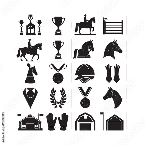 Equestrian sport icons black silhouette set