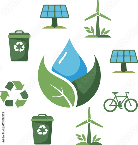 Sustainable Living Eco Icons Water Energy Recycling Bicycle Design