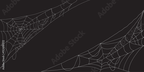 Halloween spider web silhouettes collection with creepy corner cobwebs on white background