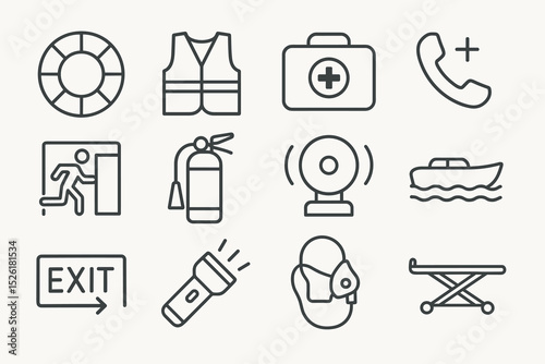 Safety equipment icons for emergency preparedness and response