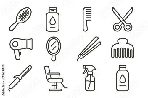Hair salon tools icons: brushes, clippers, comb, mirror, scissors