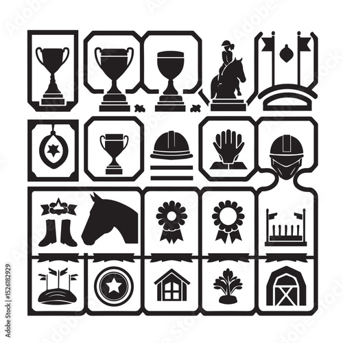 Equestrian sports and awards icon set