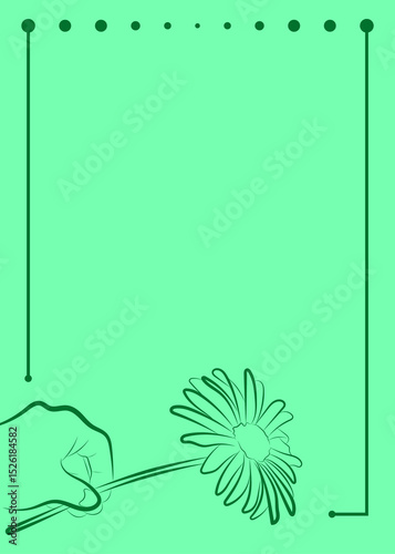 Minimalist Floral Greeting Card Template with Hand Holding Flower on Light Green Background