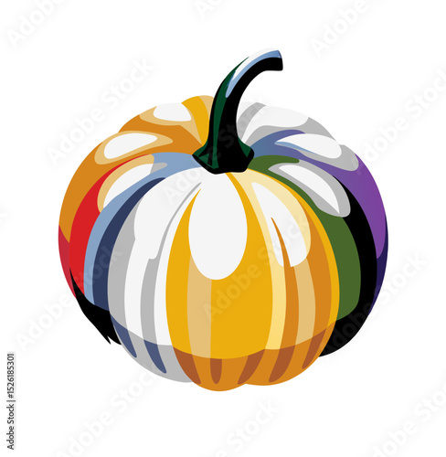 Pumpkin with colorful design, vector illustration on transparent background