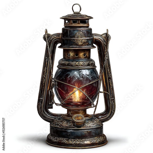 Classic storm lantern with flame burning softly high resolution image
