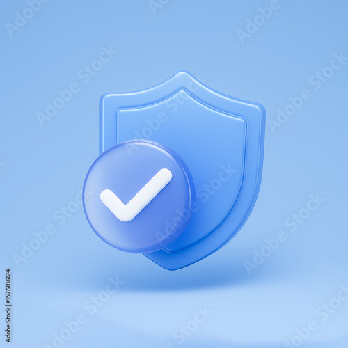 3D Security Shield with Checkmark Approval Symbol