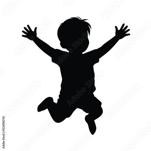 Joyful Child Silhouette Jumping, Happy, Playful Kid Vector Illustration