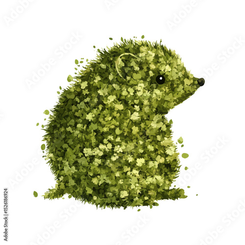 2D flat Baby Hedgehog Moss Petals illustration vector, isolated on a white background.