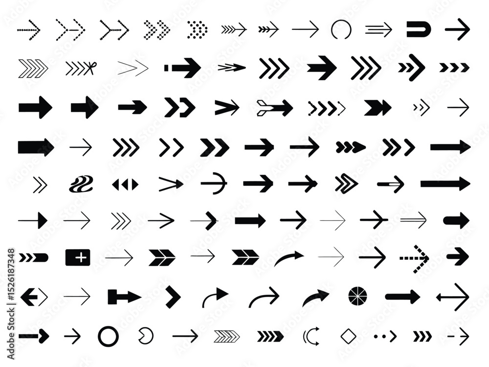 Naklejka premium Arrows Collection Set Black Vector Shapes Various Arrow Styles on Transparent Background