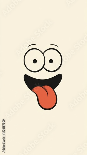 A cute cartoon smiley face with big eyes and a long tongue, in a simple style, on a solid pure background, with a cute shape and simple design, suitable as a cute mobile phone wallpaper