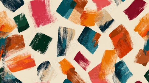 Colorful Abstract Brush Strokes on Beige Background – Bold Artistic Pattern Design