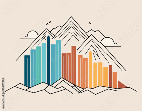 Business growth chart blended with a mountain