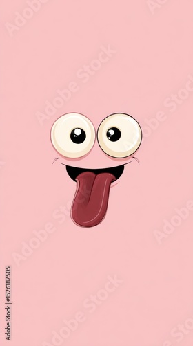 A cute cartoon smiley face with big eyes and a long tongue, in a simple style, on a solid pure background, with a cute shape and simple design, suitable as a cute mobile phone wallpaper