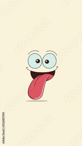 A cute cartoon smiley face with big eyes and a long tongue, in a simple style, on a solid pure background, with a cute shape and simple design, suitable as a cute mobile phone wallpaper