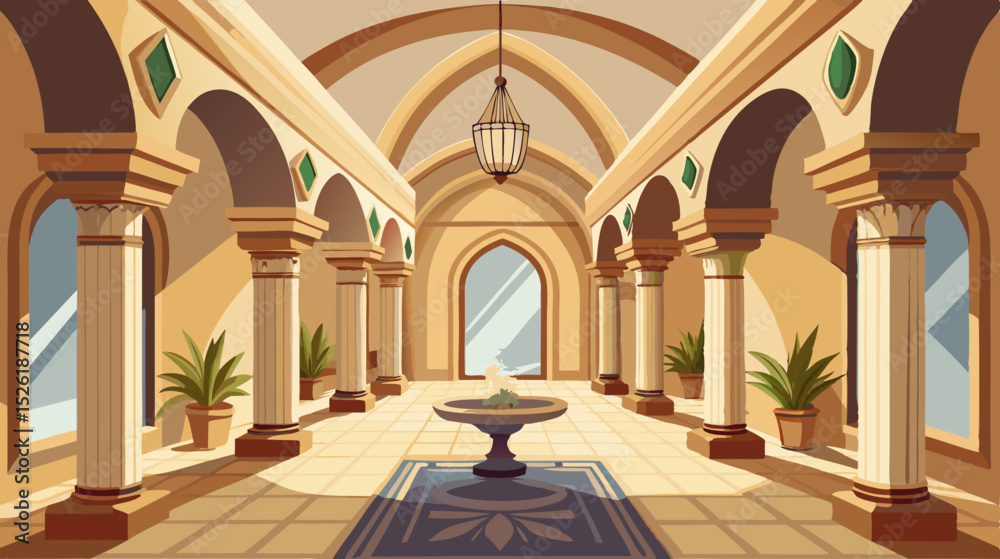 Obraz premium interior of church Elegant Arched Hallway Interior Illustration with Classical Design