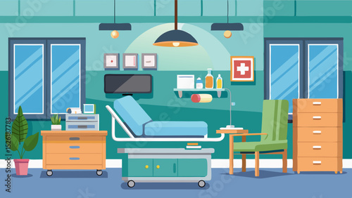 Modern Hospital Room Interior with Medical Equipment – Vector Illustration