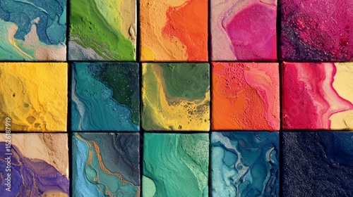 Vibrant Abstract Glazed Ceramic Tiles with Colorful Textured Surfaces and Fluid Patterns