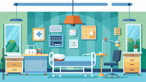Modern Hospital Room Interior with Medical Equipment – Vector Illustration