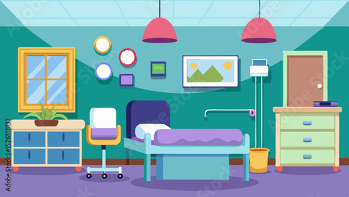 Modern Hospital Room Interior with Medical Equipment – Vector Illustration