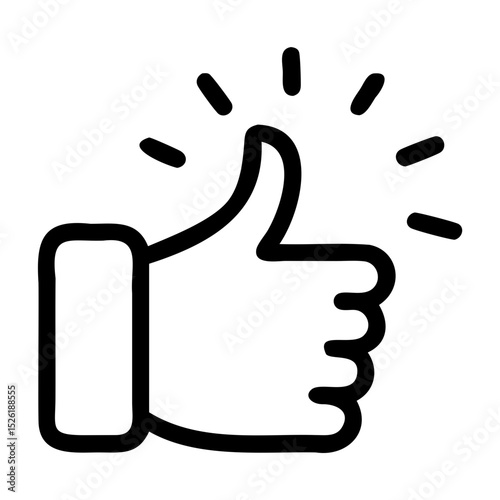 Outline thumbs up sign in glowing vector format with transparent background