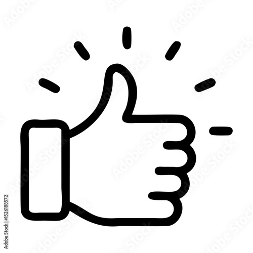 Vector thumbs up symbol glowing line art for positive feedback designs