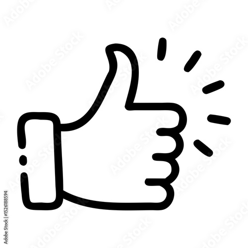 Glowing thumbs up icon in minimalist vector line style transparent background