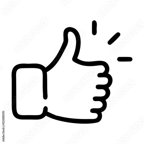 Thumbs up glowing vector line art on transparent background