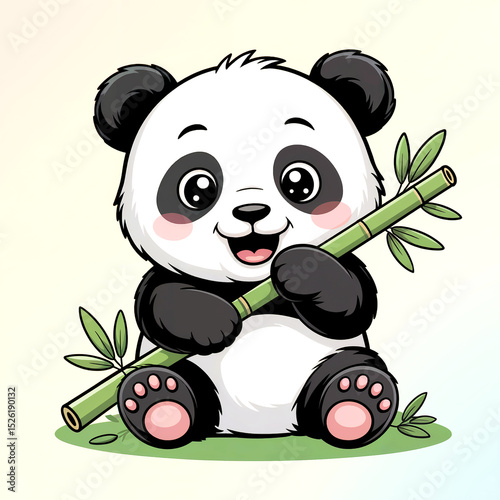Adorable baby panda holding bamboo illustration