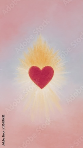Affection. A radiant heart radiating light and symbolizing the love and warmth of Valentine's Day set against soft pastel colors