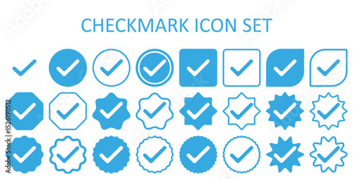 Blue checkmark icon set. Accept checkmark icon set. Approved symbol. Checklist chechkmark icon symbols vector illustration. Editable color.