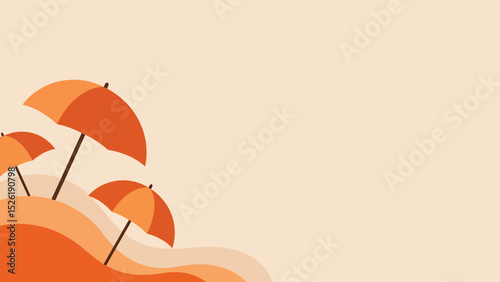 sunny beach background with flat umbrella shapes and warm sand waves