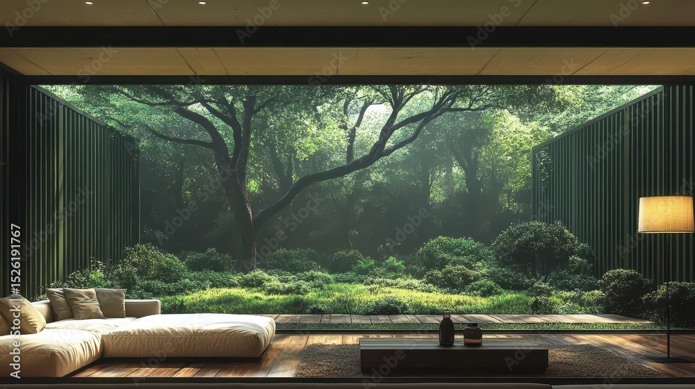 Serene Forest View Living Room Design Serene Forest View Living Room Design