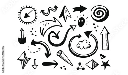 Hand drawn arrow icons set black and white