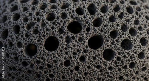 A close-up of a porous, textured surface with varying sizes of holes, possibly a sponge or foam material. 