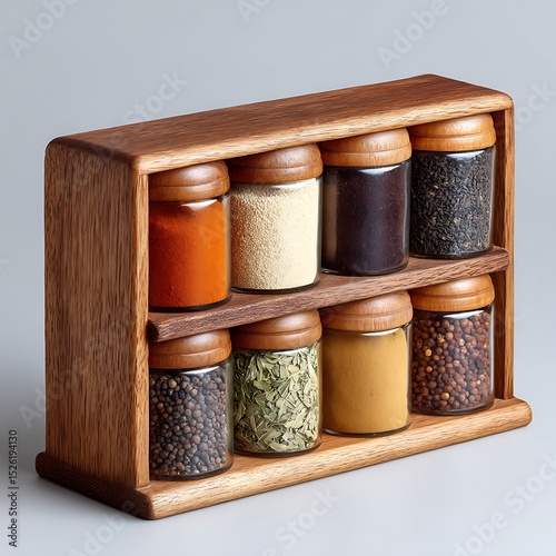 Closeup of organized spices in small jars high resolution image