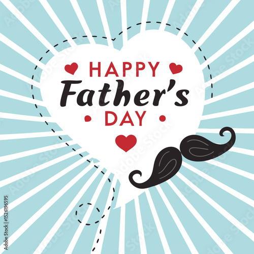 Obraz na plátně Flat Design Happy Father’s Day Card with Radiating Light, Hearts, and Mustache