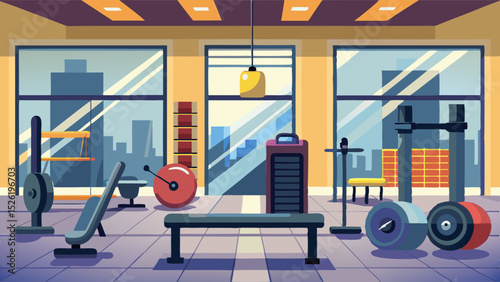 Modern Gym Interior Illustration with Fitness Equipment