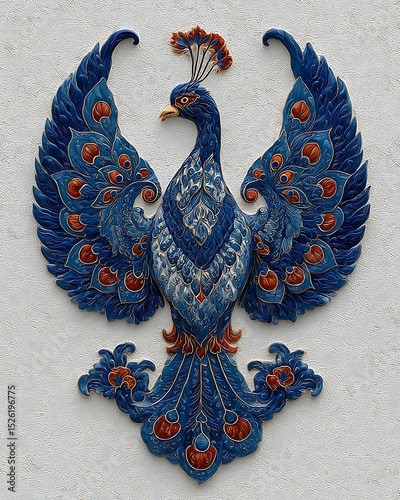 Colorful folk art peacock with swirl high resolution image