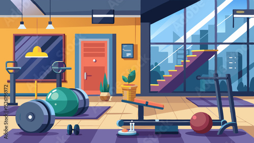 Modern Gym Interior Illustration with Fitness Equipment
