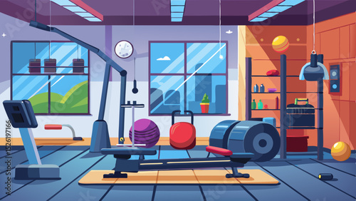 Modern Gym Interior Illustration with Fitness Equipment
